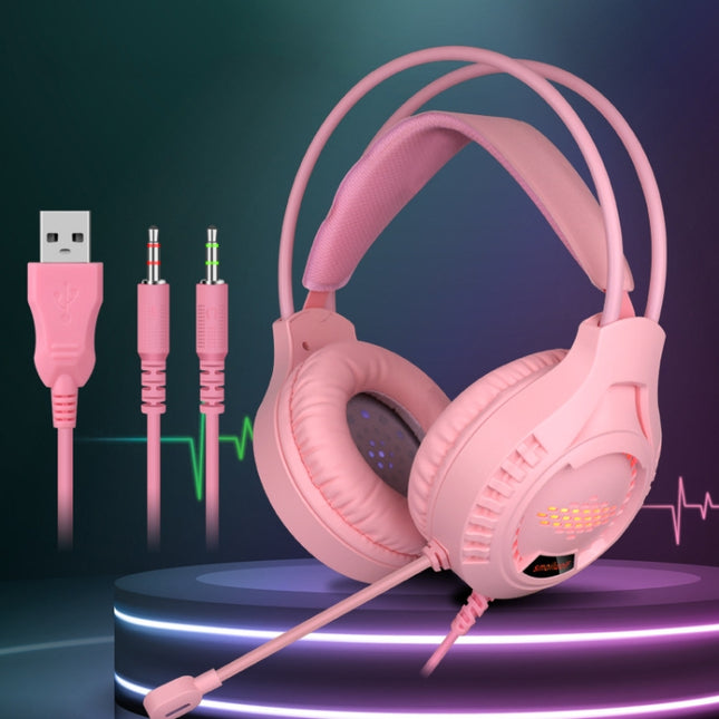 Smailwolf AK3 3.5mm Double Plug Version Game Wired Luminous Desktop Computer Headset(Pink)-garmade.com