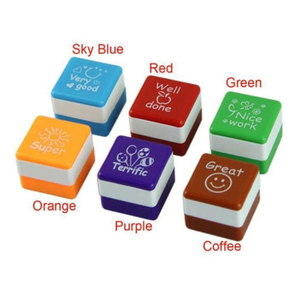 24 PCS / Box Teacher Comments Cartoon Plastic Square Stamps Colorful Pattern Children Toy Stamps-garmade.com