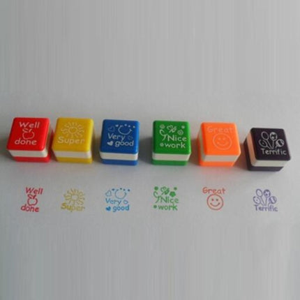 24 PCS / Box Teacher Comments Cartoon Plastic Square Stamps Colorful Pattern Children Toy Stamps-garmade.com