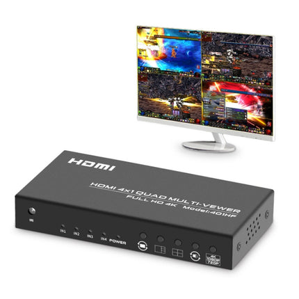 FJGEAR FJ-401HF 4 In 1 Out 4K HDMI Splitter Supports Four Screen Segmentation, Plug Type:EU Plug(Black)-garmade.com