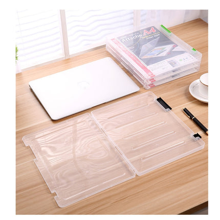 2 PCS A4 Size Transparent Storage Box Clear Plastic Document Paper Filling File Case Portable Ducoment Storage Holder(Green)-garmade.com