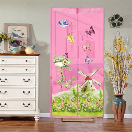 Magic Curtain Magnetic Snap Fly Bug Insect Mosquito Screen Net For Bedroom kitchen, Size:90x210cm(Pink)-garmade.com