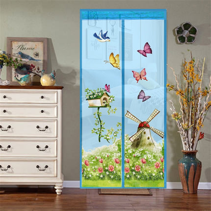 Magic Curtain Magnetic Snap Fly Bug Insect Mosquito Screen Net For Bedroom kitchen, Size:100x210cm(Sky Blue)-garmade.com