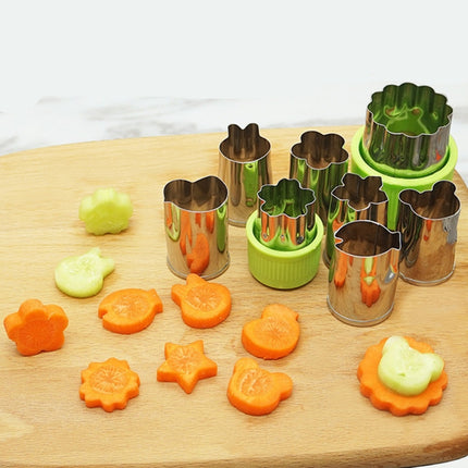 8 in 1 Stainless Steel Biscuit Mold Set Printing Vegetable Fruit Cutting Embossing Mold 1 Big 7 Small Green-garmade.com