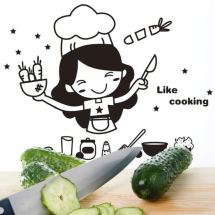 Remove Waterproof Creative Cute Chef Cut Vegetables Kitchen Restaurant Wall Stickers, Size:20x30cm(Black)-garmade.com