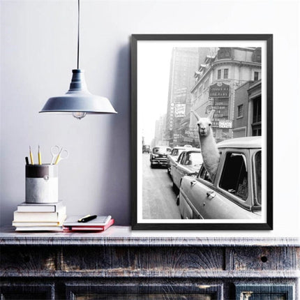 Modern Art Personality Poster Vintage Canvas Painting Wall Art Decoration Without Frame, Size:30x40cm(Alpaca In Car)-garmade.com