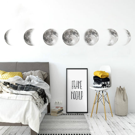 Inkjet Wall Stickers Moon Wallpaper Space Moon Wall Stickers Simple Crescent(Silver)-garmade.com