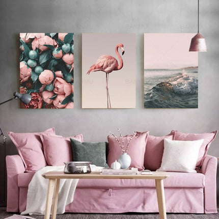 B283 Canvas Painting Modern Wall Art Poster Home Decoration with Frame, Size:30x40cm(Flamingo)-garmade.com