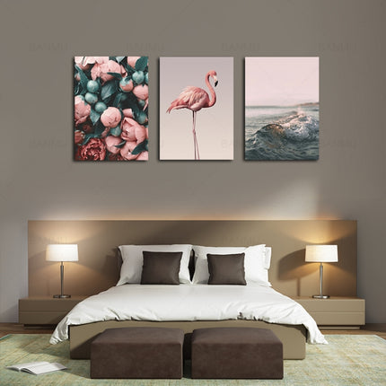 B283 Canvas Painting Modern Wall Art Poster Home Decoration with Frame, Size:30x40cm(Flamingo)-garmade.com