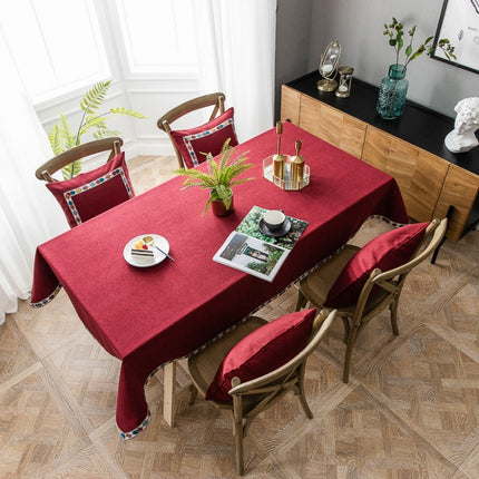 Solid Color Waterproof Tablecloth Linen Rectangular Tablecloth, Size:130x260cm(Red)-garmade.com