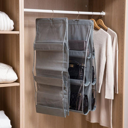 6 Pockets 3 Layers Foldable Hanging Bag Shelf Bag Purse Handbag Organizer(Gray)-garmade.com