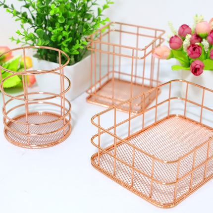 Gold Net Bottom Modern Minimalist Office Home Wrought Iron Storage Basket, Size:Large Size-garmade.com