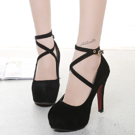 Women Shoes Round Toe Stiletto High Heels, Size:34(Black)-garmade.com
