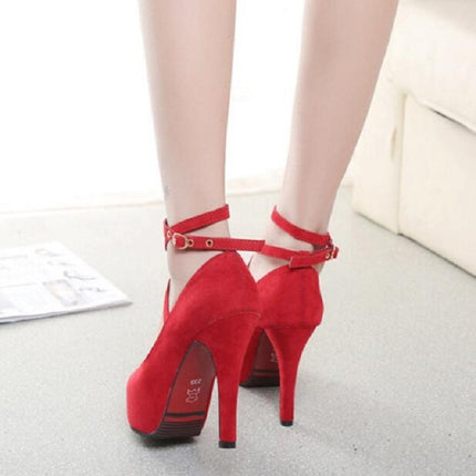 Women Shoes Round Toe Stiletto High Heels, Size:34(Red)-garmade.com