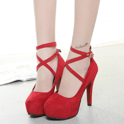Women Shoes Round Toe Stiletto High Heels, Size:34(Red)-garmade.com
