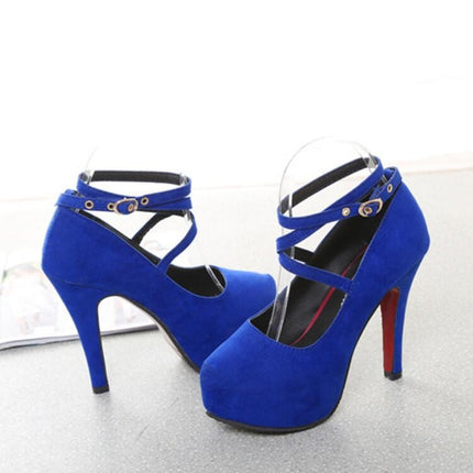 Women Shoes Round Toe Stiletto High Heels, Size:34(Blue)-garmade.com