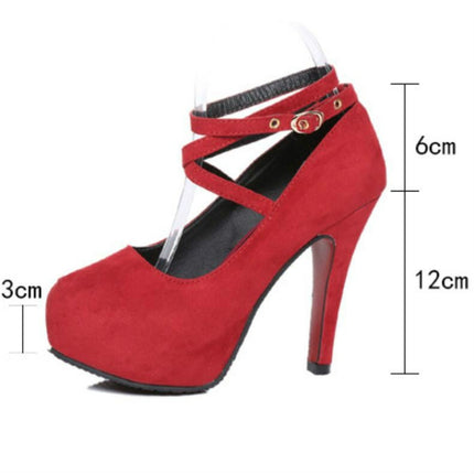 Women Shoes Round Toe Stiletto High Heels, Size:34(Blue)-garmade.com