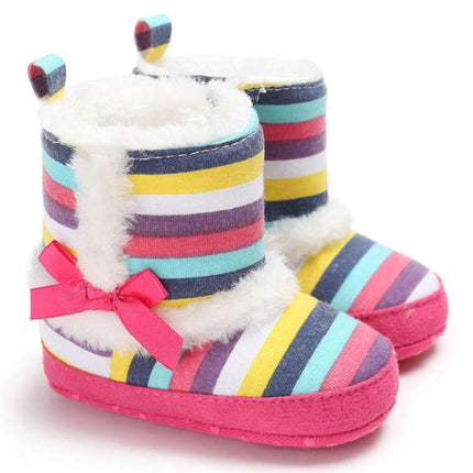 Baby Shoes Hight Heel Warm Fluff Winter Velvet Indoor Cotton Anti-slip Soft Boots, Size:11CM(Cotton rainbow)-garmade.com