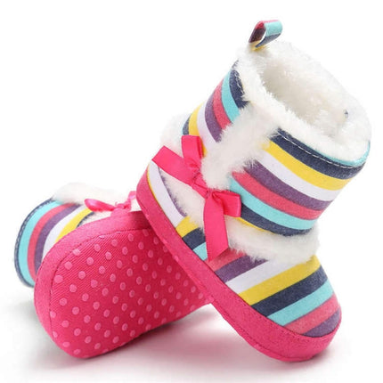 Baby Shoes Hight Heel Warm Fluff Winter Velvet Indoor Cotton Anti-slip Soft Boots, Size:11CM(Cotton rainbow)-garmade.com