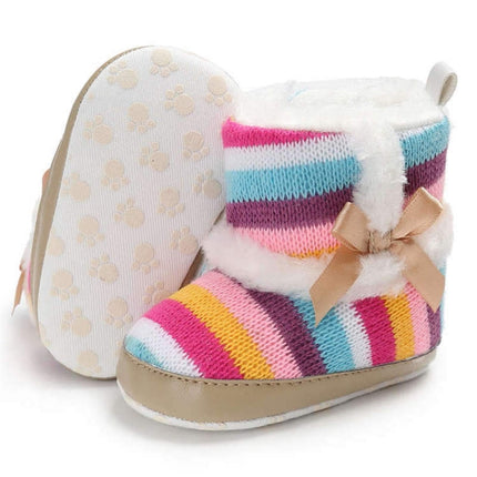 Baby Shoes Hight Heel Warm Fluff Winter Velvet Indoor Cotton Anti-slip Soft Boots, Size:11CM(Wool rainbow)-garmade.com