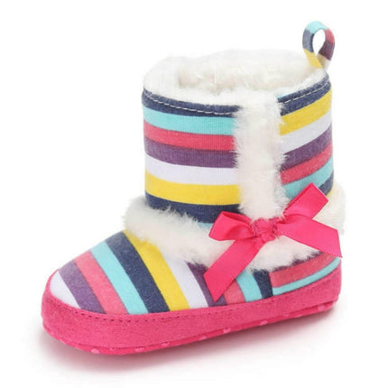 Baby Shoes Hight Heel Warm Fluff Winter Velvet Indoor Cotton Anti-slip Soft Boots, Size:12CM(Cotton rainbow)-garmade.com