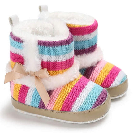 Baby Shoes Hight Heel Warm Fluff Winter Velvet Indoor Cotton Anti-slip Soft Boots, Size:12CM(Cotton rainbow)-garmade.com