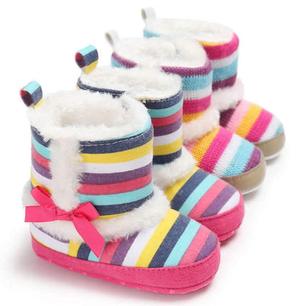 Baby Shoes Hight Heel Warm Fluff Winter Velvet Indoor Cotton Anti-slip Soft Boots, Size:12CM(Wool rainbow)-garmade.com