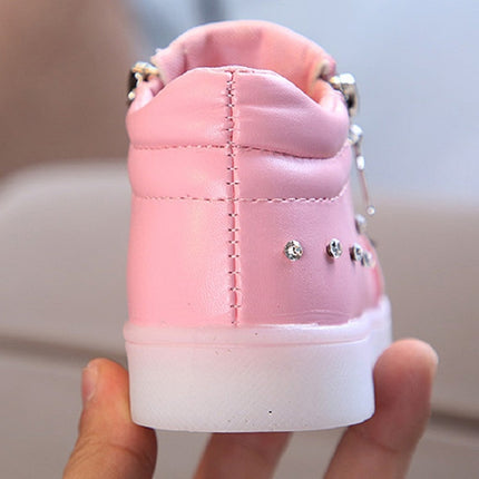 Kids Shoes Baby Infant Girls Eyelash Crystal Bowknot LED Luminous Boots Shoes Sneakers, Size:22(Red)-garmade.com