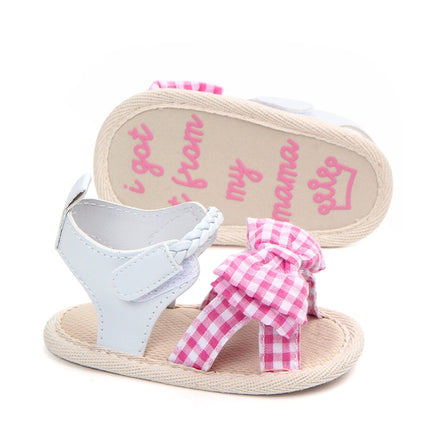 Bow Plaid Soft Weave Crib Anti-Slip Baby Girls Summer Shoes Anti-Slip Single Sandals, Size:11(Black & White)-garmade.com