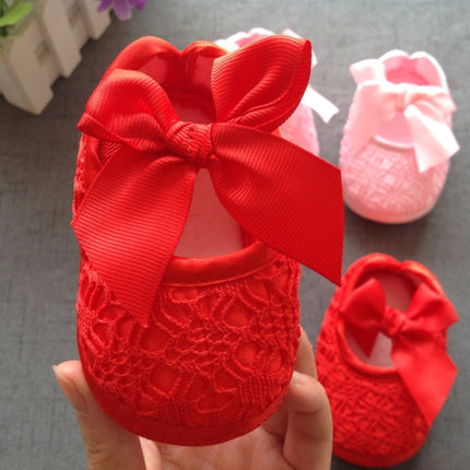 Baby Shoes Newborn Baby Girls Princess Baby Girls Shoes Bowknot Crib Non-slip Footwear Shoe, Size:13(Red)-garmade.com