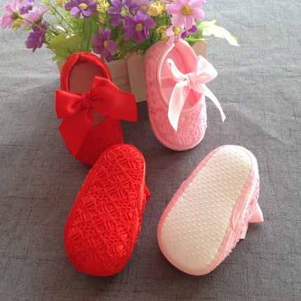 Baby Shoes Newborn Baby Girls Princess Baby Girls Shoes Bowknot Crib Non-slip Footwear Shoe, Size:13(Red)-garmade.com