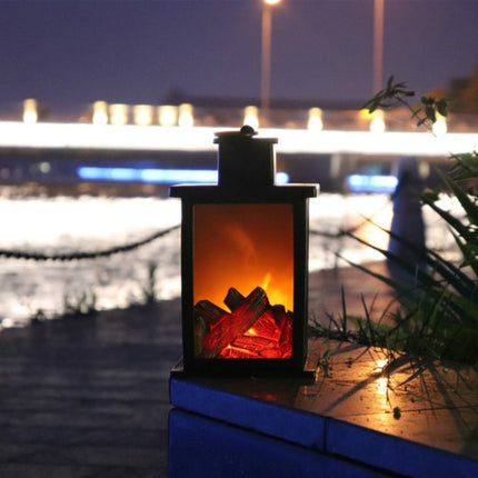 Outdoor LED Table Lamps Artificial Fireplace Candlestick Charcoal Flame Retro Decoration(Warm Light)-garmade.com
