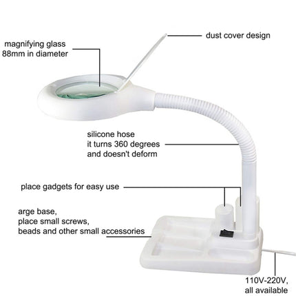 2 PCS White Led Desk Lamp Desktop Magnifying Glass Work Lamp(US Plug)-garmade.com