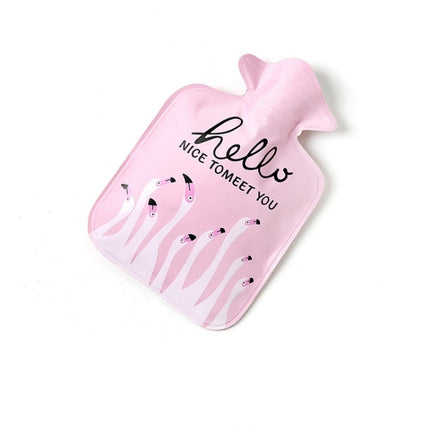 Cartoon Mini Water Injection Hot Water Bag Portable Hand Warmer, Color:Light Pink Flamingo-garmade.com