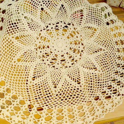 Exquisite Handmade Crochet Hook Flower Garden Mori Cotton Lace Openwork Woven Round Tablecloth, Size:60cm Diameter(Beige)-garmade.com