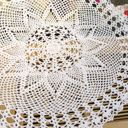 Exquisite Handmade Crochet Hook Flower Garden Mori Cotton Lace Openwork Woven Round Tablecloth, Size:60cm Diameter(White)-garmade.com