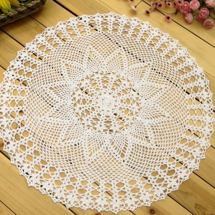 Exquisite Handmade Crochet Hook Flower Garden Mori Cotton Lace Openwork Woven Round Tablecloth, Size:60cm Diameter(White)-garmade.com