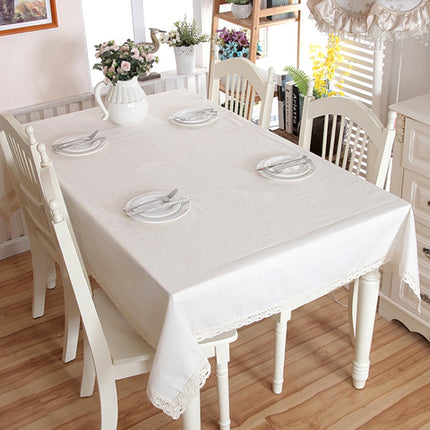 Linen Cotton Thicken Tablecloth Hem Splice Washable Coffee Dinner Table Cloth for Wedding Banquet, Size:100x140cm(White Lace)-garmade.com