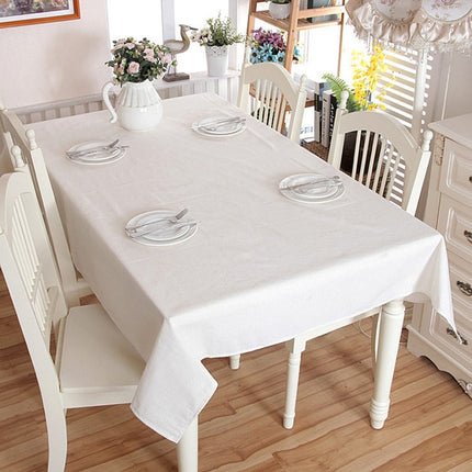 Linen Cotton Thicken Tablecloth Hem Splice Washable Coffee Dinner Table Cloth for Wedding Banquet, Size:100x140cm(White Without Lace)-garmade.com