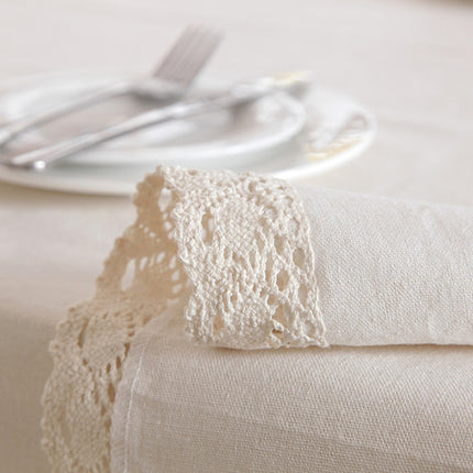 Linen Cotton Thicken Tablecloth Hem Splice Washable Coffee Dinner Table Cloth for Wedding Banquet, Size:140x140cm(White Lace)-garmade.com