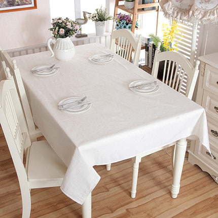 Linen Cotton Thicken Tablecloth Hem Splice Washable Coffee Dinner Table Cloth for Wedding Banquet, Size:140x140cm(White Without Lace)-garmade.com