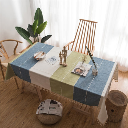 Rectangle Cotton Linen Tassels Dining Tablecloth Wedding Party Kitchen Home Decoration Table Cover, Size:100x140cm(Blue Green Plaid)-garmade.com