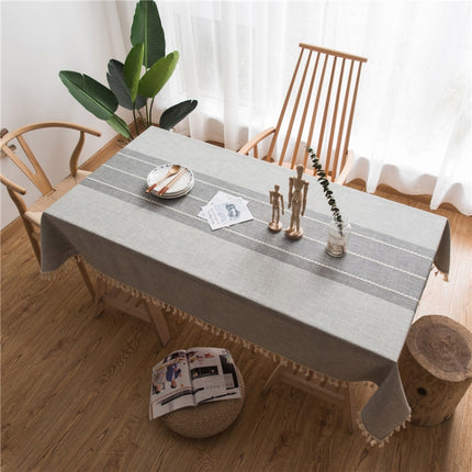 Rectangle Cotton Linen Tassels Dining Tablecloth Wedding Party Kitchen Home Decoration Table Cover, Size:140x180cm(Grey)-garmade.com
