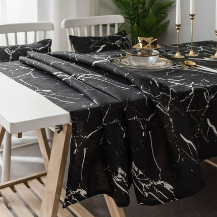 Marble Pattern Minimalist Tablecloth Cover Table Cloth Cotton Linen Dust-proof Cabinet Cloth, Size:140x260cm(Black)-garmade.com