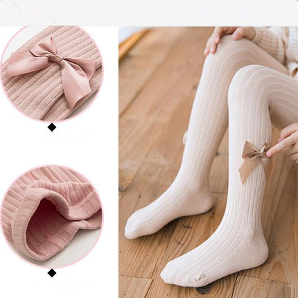 Baby Cotton Leggings Bow Knit Children Pantyhose, Size:6-12 Months(Black)-garmade.com