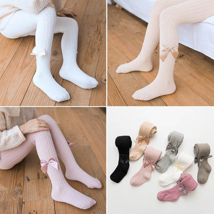 Baby Cotton Leggings Bow Knit Children Pantyhose, Size:12-24 Months(Lotus Color)-garmade.com