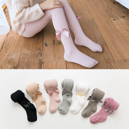 Baby Cotton Leggings Bow Knit Children Pantyhose, Size:12-24 Months(Lotus Color)-garmade.com