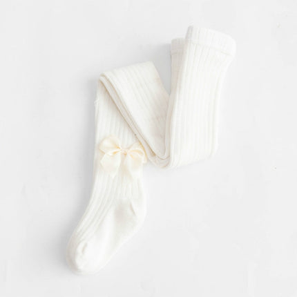 Baby Cotton Leggings Bow Knit Children Pantyhose, Size:6-8 Years Old(White)-garmade.com