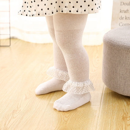 Spring And Autumn Thin Breathable Girl Mesh Pantyhose Lace Baby Tights, Size:15/17(White Lace)-garmade.com