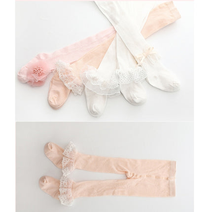 Spring And Autumn Thin Breathable Girl Mesh Pantyhose Lace Baby Tights, Size:15/17(White Satin)-garmade.com